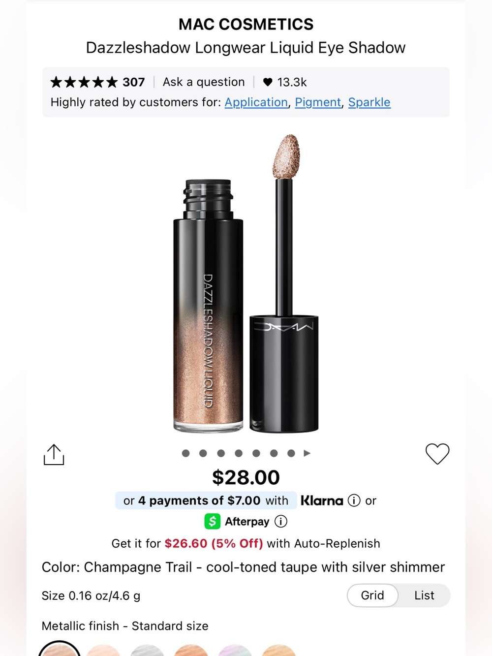 MAC Cosmetics Dazzleshadow longwear liquid eye shadow.